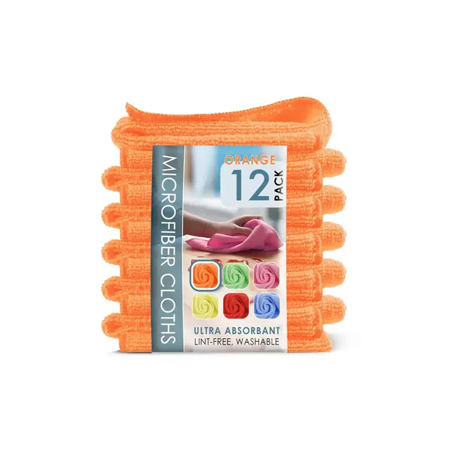 Hearth & Harbor Microfiber Cleaning Cloth, 12 Pack Washcloths, Orange Cleaning Rags