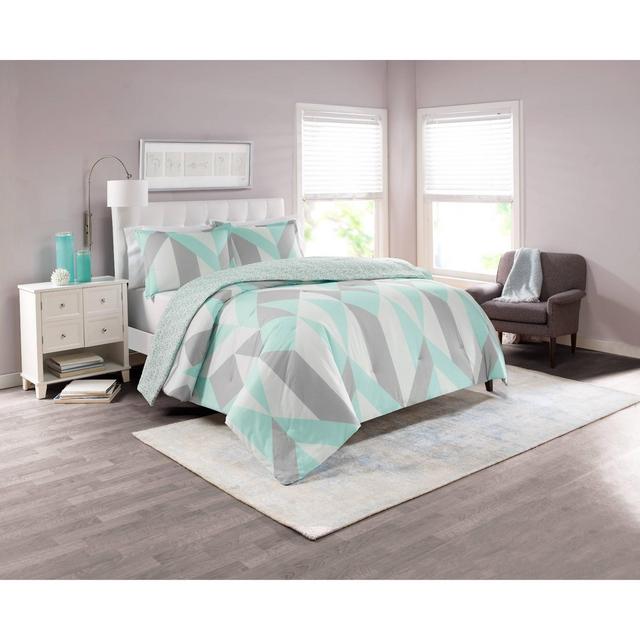 3pc King Colorblock Lena Reversible Comforter Set Aqua - Marble Hill