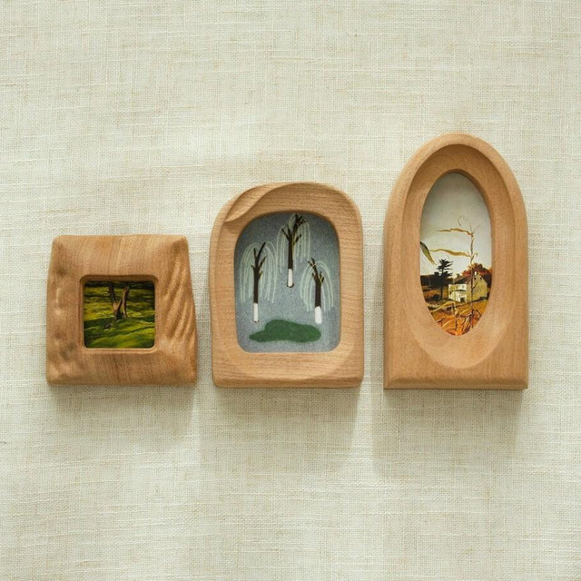 Handmade Sapele Wood Photo Frames, Irregular Square Arch Oval Carved Frames, Wall Table Decor