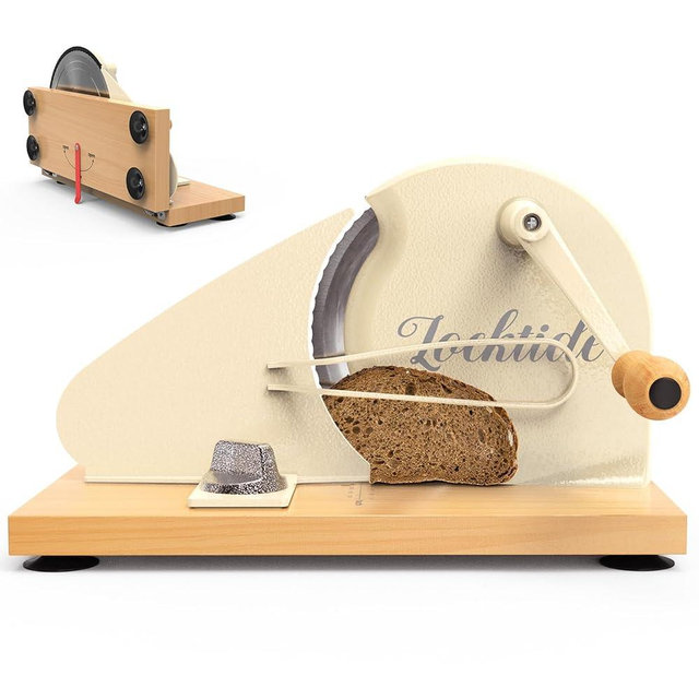 Foldable Extra Large Manual Bread Slicer for Sourdough Bread - Adjustable Thickness & Evenly Slice, with Knob and Scale, Folding Woodbase, Suction Cups and Bread Guide for Bagel, Sandwiches, Toast