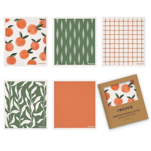 RECYCO Swedish Dishcloths for Kitchen 5 Packs Wholesale Washable Dish Rags Cellulose Reusable Cleaning Paper Towels Absorbent Counter Dish Cloth Sponge Kitchen Wipes, 7" L x 8" W, Peach