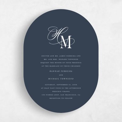 Grayed Navy, Blue Wedding Invitation - Jalen Portrait