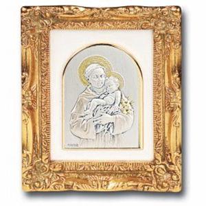 Antique Gold Leaf Resin Frame with Sterling Silver St. Anthony Image