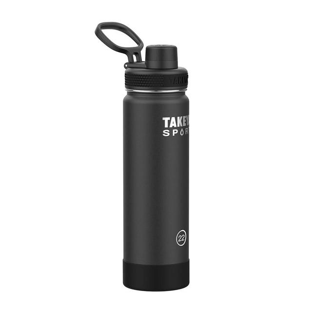 Takeya Sport 22 oz Triple Wall Insulated Stainless Steel Water Bottle With Ice Blocking Spout Lid, Unmatched Quality, 26+ Hours Cold, Grand Slam Black