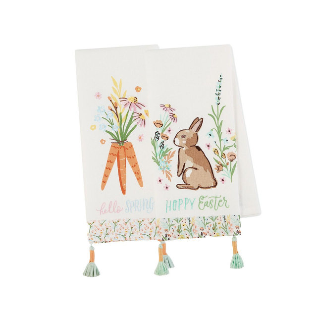 Design Imports Spring Bunny Cotton Dishtowels Set, 18"x28"