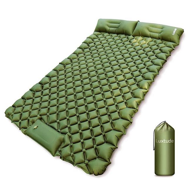 Luxtude Double Sleeping Pad, Queen Size Camping Mat with Pillow for 2 Person, Foot Pump Inflating Camping Pad, Waterproof Sleeping Mat, Lightweight Air Mattress for Backpacking, Car, Hiking