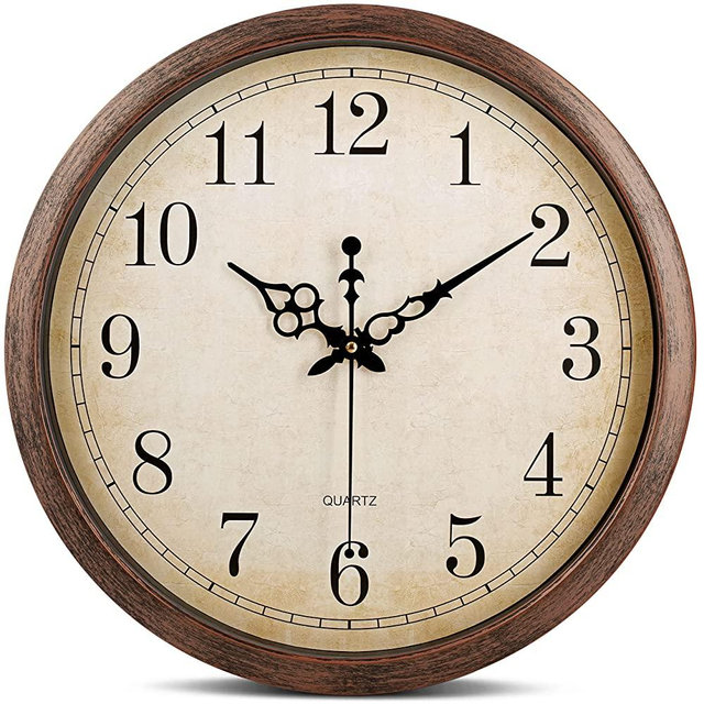 Bernhard Products Vintage Brown Wall Clock Silent Non Ticking 16 Inch Extra Large Quality Quartz Battery Operated Round Decorative Easy to Read for Home Kitchen Living/Dining Room Bedroom Office