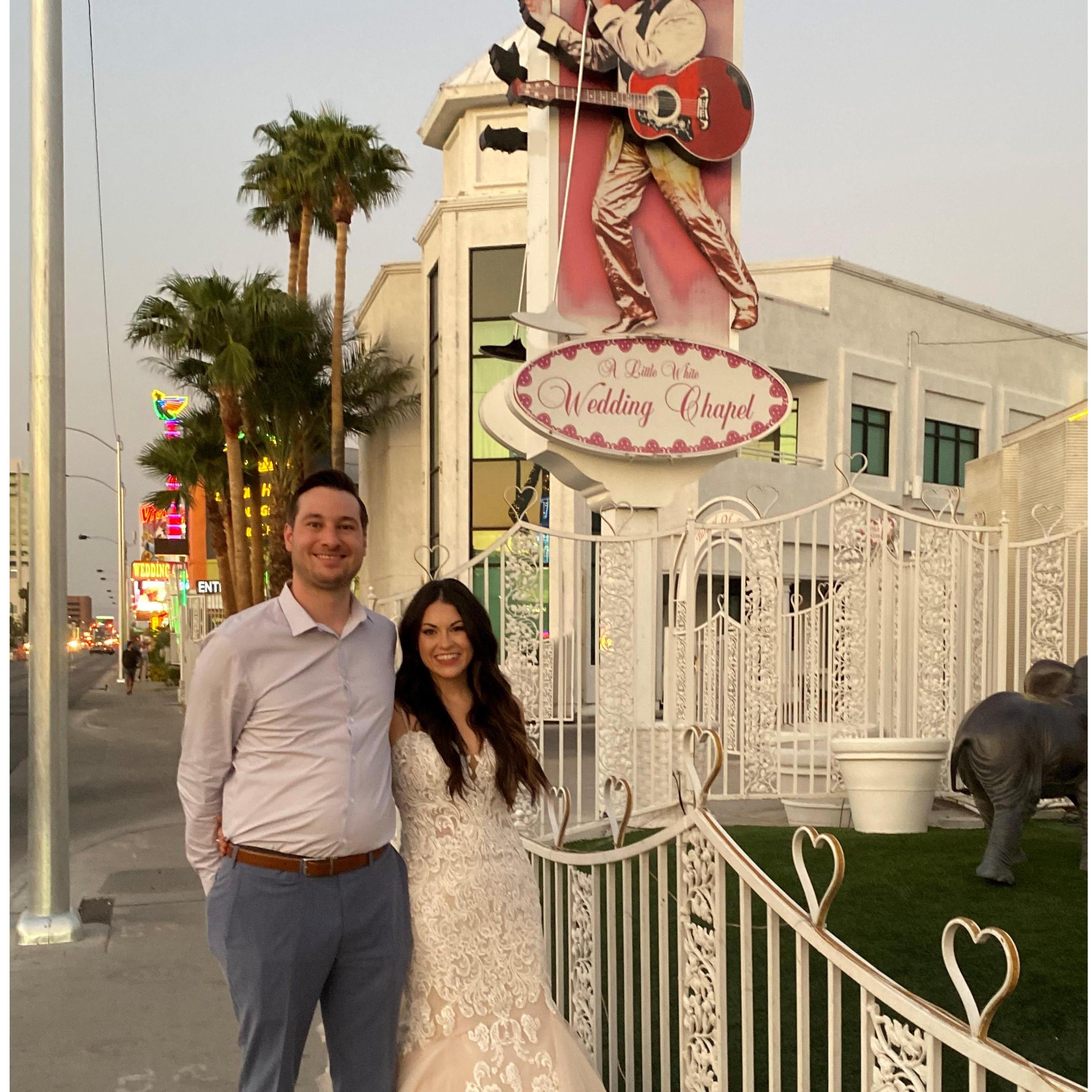 Us outside of our "beautiful" venue The Little White Wedding Chapel. The same place that Michael Jordan was married :)