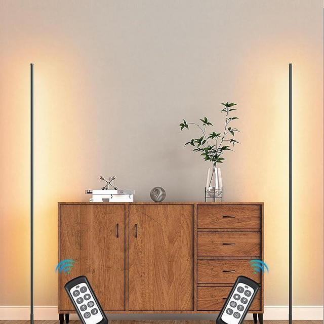 EDISHINE Minimalist LED Corner Floor Lamp with Remote, Set of 2 Modern Dimmable Mood Light, 57.5" Standing Tall Lamp for Living Room, Bedroome, 7 Color Temperature 2700-6000K (Black)