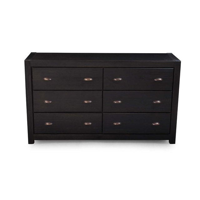 Grain Wood Furniture Montauk 6-Drawer Dresser, Solid Wood with a Farmhouse Black Finish