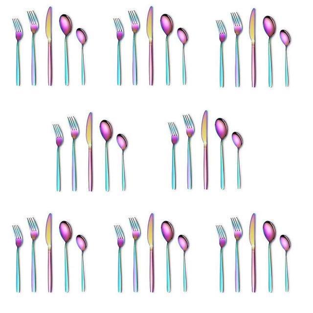 Silverware Set 40 Pieces, Stainless Steel Colorful Flatware Set, Titanium Plating Rainbow Cutlery Set, Rainbow Utensil Sets Service Set for 8 (Shiny Rainbow)