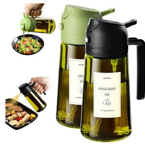 TrendPlain - Original 16oz/470ml Olive Oil Dispenser Bottle for Kitchen Gadgets and Air Fryer Accessories - Olive Oil Sprayer for Cooking w/Stickers - Black&Green