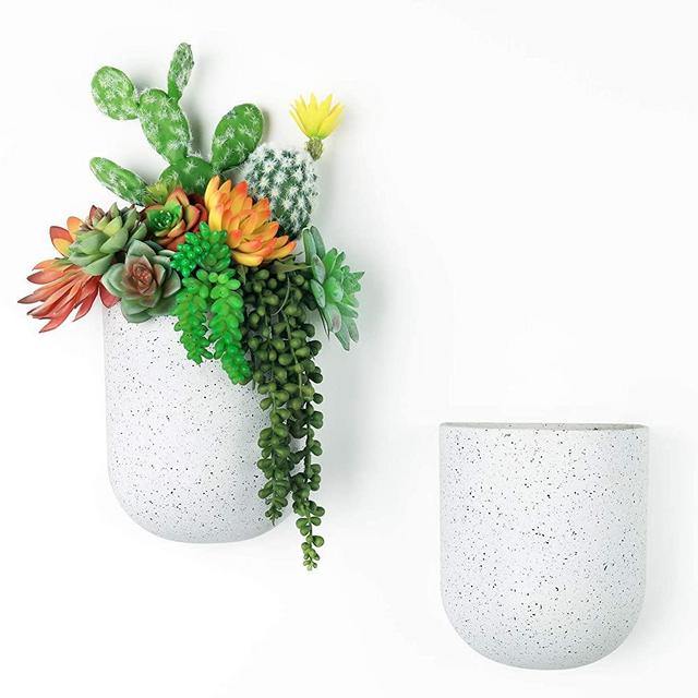 LA JOLIE MUSE Wall Hanging Planter Set of 2 - Modern Flower Pots with Hanging Holes, Vertical Garden Pots for Indoor Outdoor, Speckled White