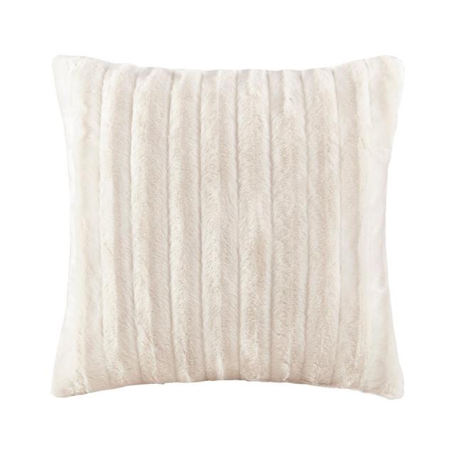 20"x20" York Brushed Solid Striped Plaited Faux Fur Throw Pillow Ivory