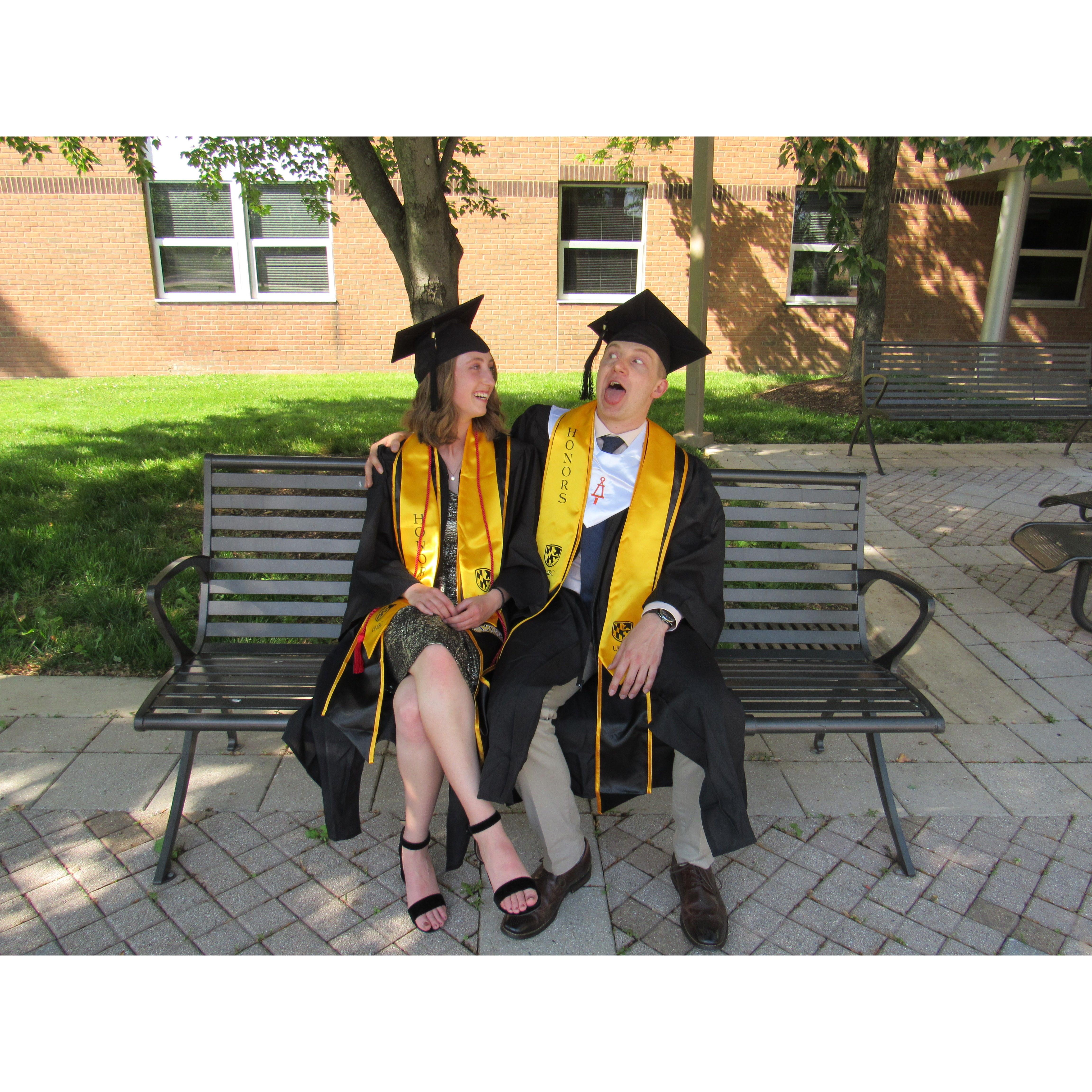 We both graduated from UMBC! George got his degree in Mechanical Engineering and Elissa got her degree in Computer Science