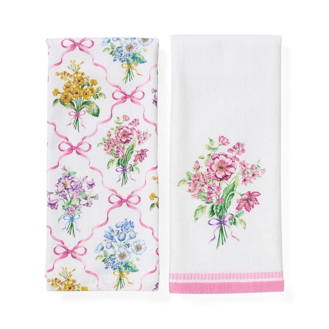 Lenox Bouquet Ribbon Kitchen Towels, Set of 2, Multicolor, 18" W x 28" L