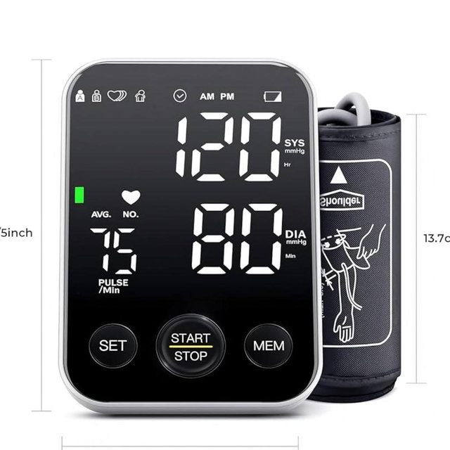 Oklar Blood Pressure Monitor Upper Arm Monitors for Home Use BP Machine Sphygmomanometer with 2x120 Reading Memory Adjustable Arm Cuff 8.7"-15.7" Large Display with LED Background Light Storage Bag
