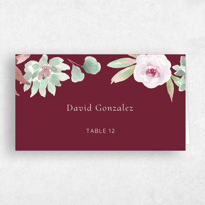Burgundy, Red Wedding Place Card - Cricket