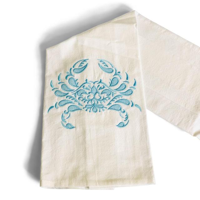 Embroidered Blue Crab Nautical Coastal...