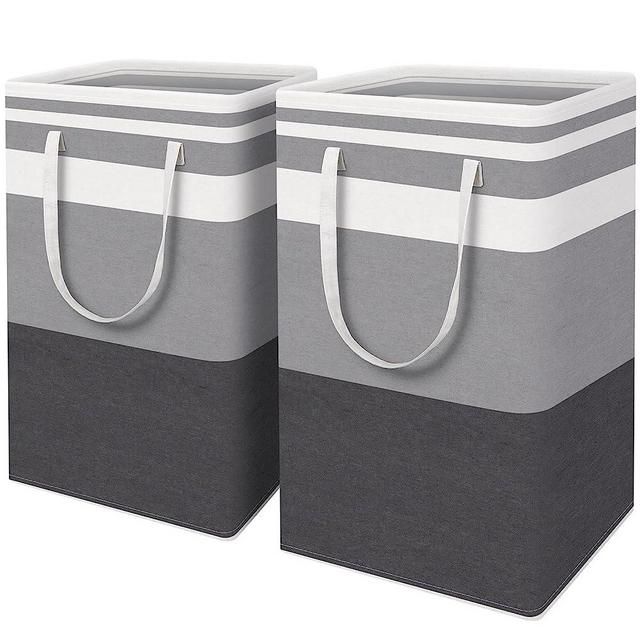 HomeHacks 2-Pack Large Laundry Basket, Waterproof, Freestanding Laundry Hamper, Collapsible Tall Clothes Hamper with Extended Handles for Clothes Toys in The Dorm and Family Gradient Grey, 88L