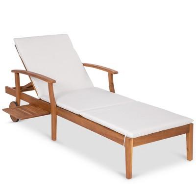 Best Choice Products 79x30in Acacia Wood Outdoor Chaise Lounge Chair w/ Adjustable Backrest Table Wheels
