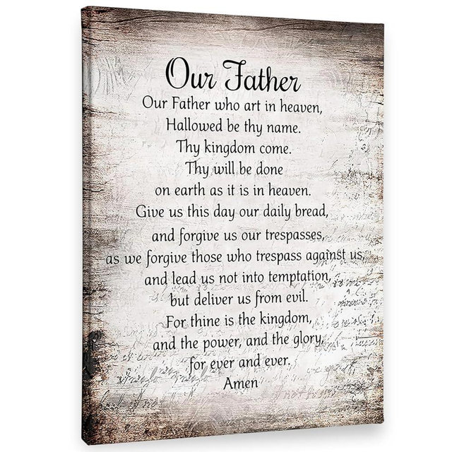 PHAMTE Our Father Prayer Wall Decor,Christian The Lords Prayer Wall Art Decor,Inspirational Quotes Bible Verse Scripture Print Framed Canvas Painting Christian Prayer Room Office Church Decor(11x14)
