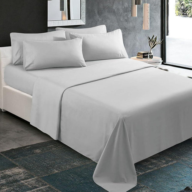 KBC linen 6 Piece Hotel Luxury Soft 100% Cotton Bed Sheets Set, 18" - 21" Deep Pocket Fitted Sheet, Wrinkle Free, 800 Thread Count California King Size Silver Gray Solid