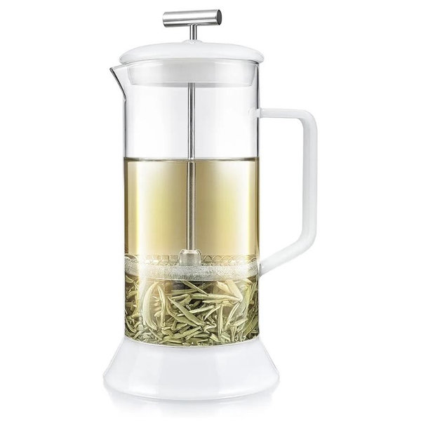 Teabloom Toulouse Borosilicate Glass Tea Press and Coffee Maker with No Plastic, 24-Ounce (700 mL) - Frost White