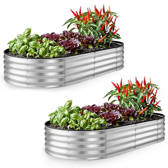 Plant & Plot Galvanized Raised Garden Beds Outdoor // 6×3×1 ft (2-Pack) Planter Raised Beds for Gardening, Vegetables, Flowers // Large Metal Garden Box // Patented Tool-Free Design (Silver)