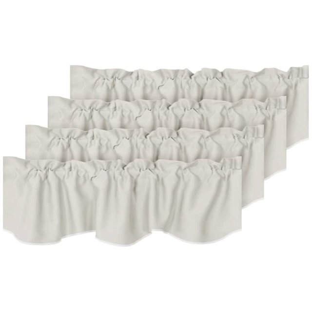 H.VERSAILTEX 4 Panels Blackout Curtain Valances for Kitchen Windows/Living Room/Bathroom Privacy Protection Rod Pocket Decoration Scalloped Window Valance Curtains, 52" W x 18" L, Ivory/Cream