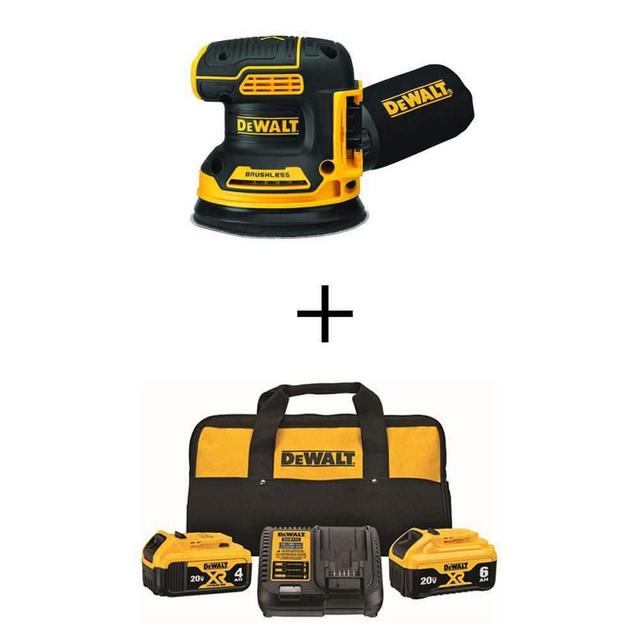 20V MAX XR Cordless Brushless 5 in. Random Orbital Sander, (1) 20V 6.0Ah and (1) 20V 4.0Ah Batteries, and Charger