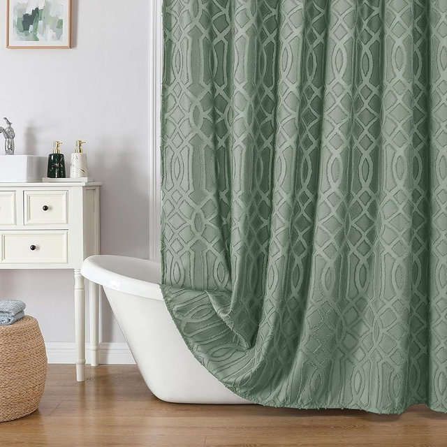 OWENIE Sage Green Shower Curtains for Bathroom, 3D Jacquard Geometric Fabric Shower Curtain, Soft Texture Boho Farmhouse Shower Curtain, Grommet Top, 72x72 inch, Washable