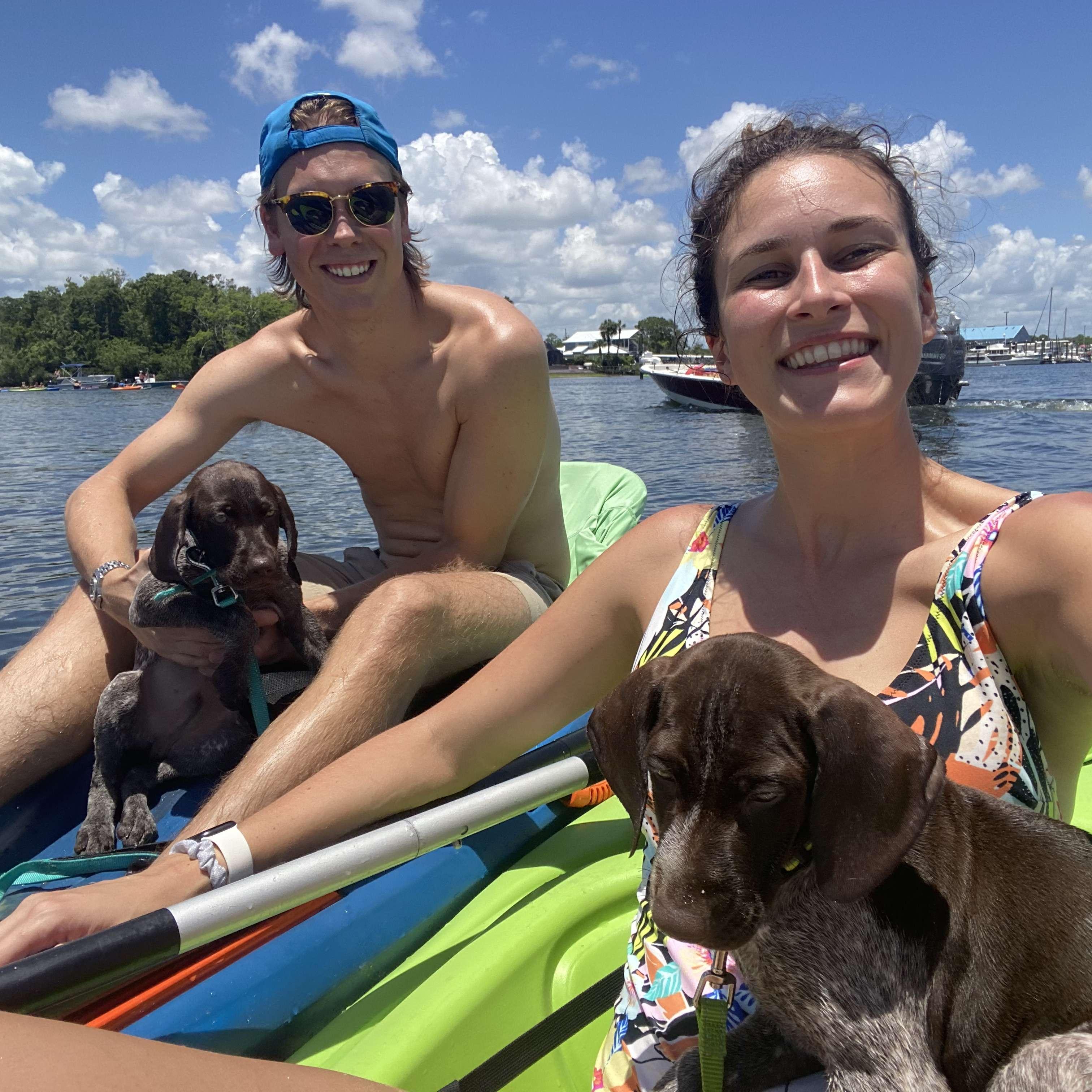 one of our favorite things to do is go kayaking with our two pups (Gunther & Buckley)