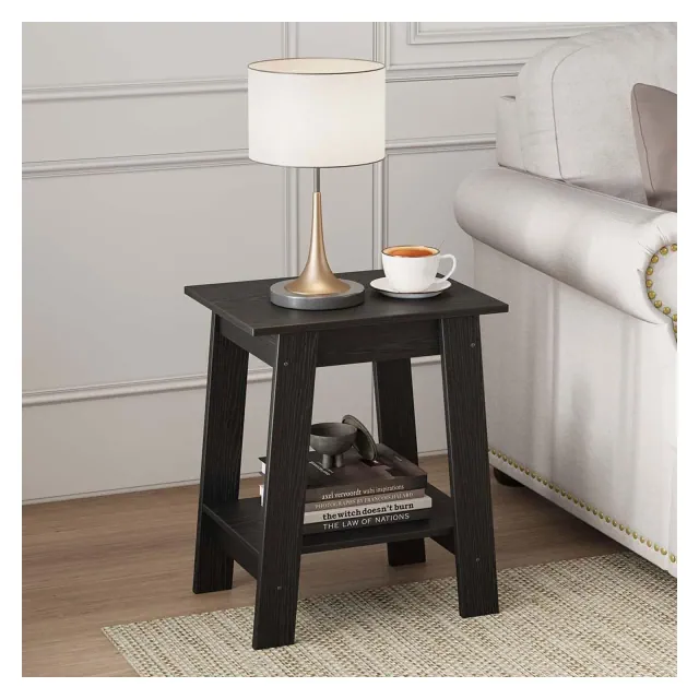 Whizmax Small End Table with 2-Tier Storage Shelf for Small Space, Living Room, Black