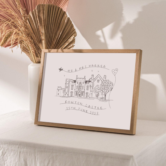 Personalised Hand-Drawn Wedding Venue Illustration | Bespoke Wedding Venue Portrait | Custom Wedding Venue Illustration | Wedding Gift