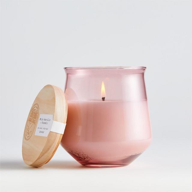 White Amaryllis and Rosemary Glass Candle with Lid