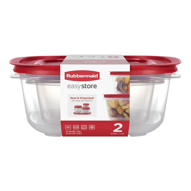 Rubbermaid 7.81- and 14.66-Cup EasyStore Square Containers, 2 Pack, Food Storage Containers, Food Storage Containers with Lids