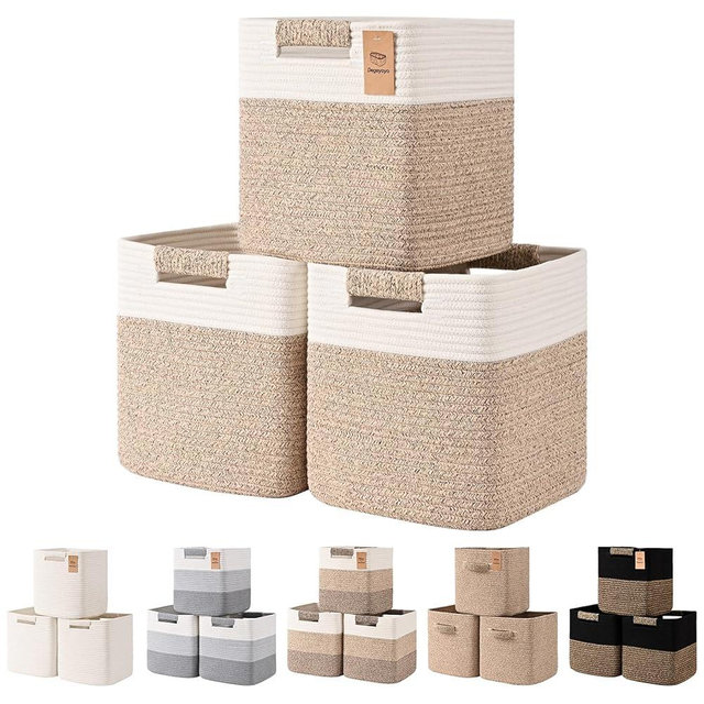 Degeyoyo 11 Inch Storage Cubes, 3 Pack Cube Storage Bins for Organizing, Cotton Rope Woven Baskets for Shelves, Bathroom, Kids Room, Closets, Baby Nursery