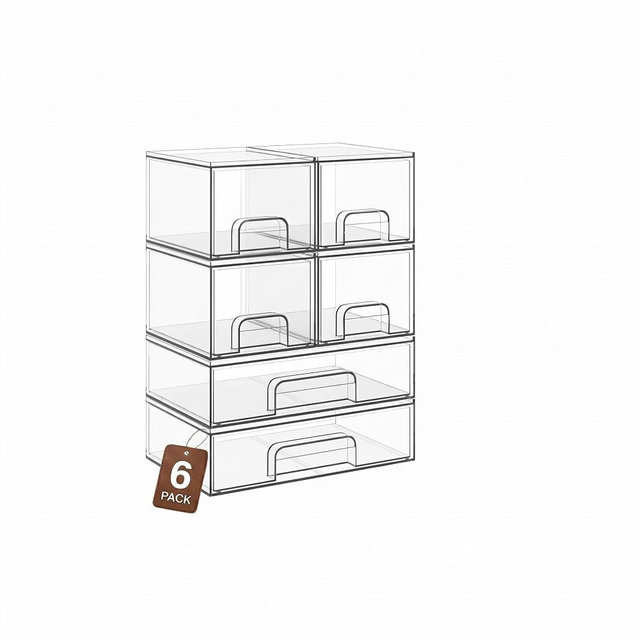 TIPGO Clear Stackable Storage Drawers, Acrylic Bathroom Makeup Organizer, Plastic Bins for Art Tool & Sketch, Sturdy and Durable Containers for Countertop, Cabinet, Vanity, Pantry Organization
