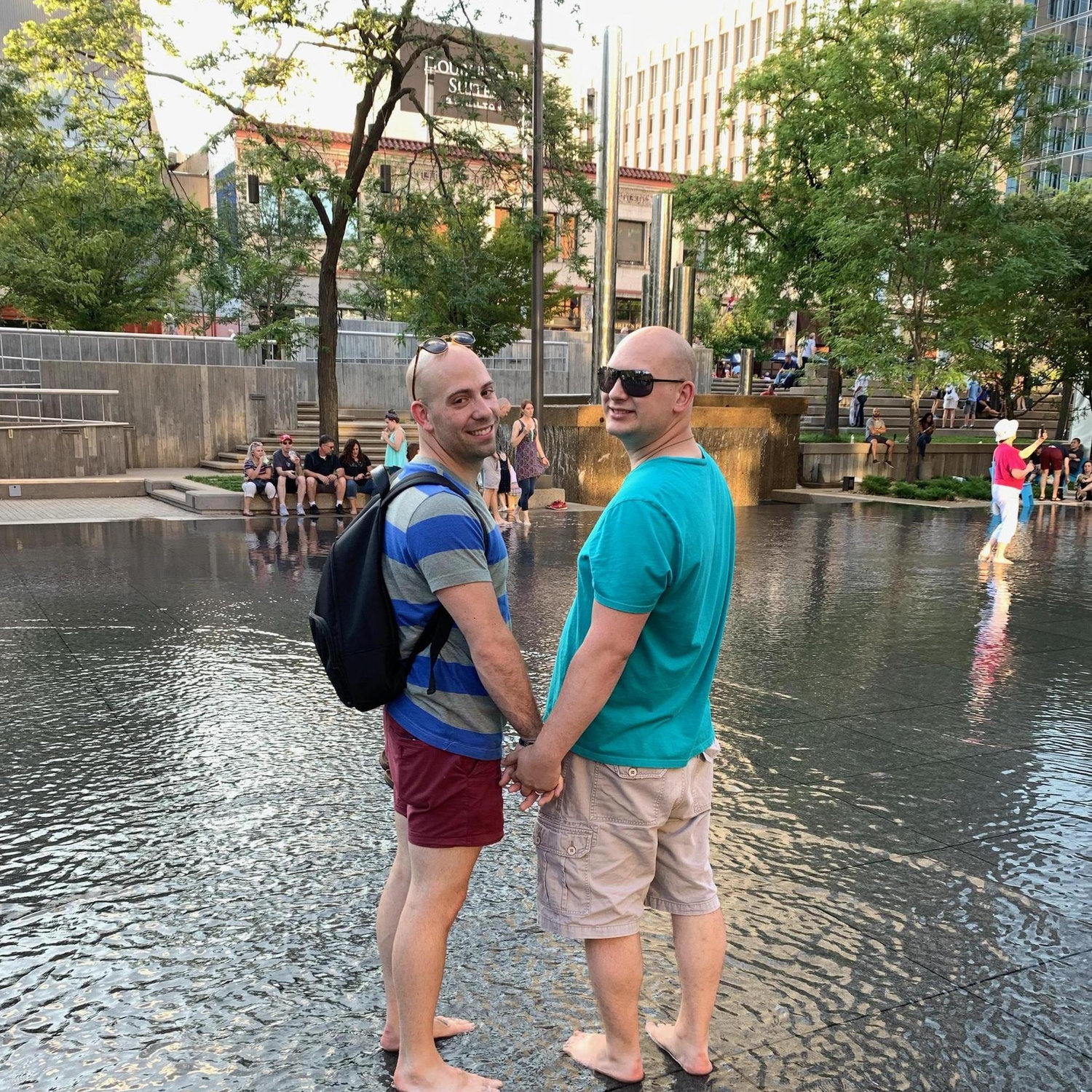 Out and about with Mother (Stacy) in downtown Minneapolis. It was a warm day so walking on the water in Peavey Plaza was refreshing.