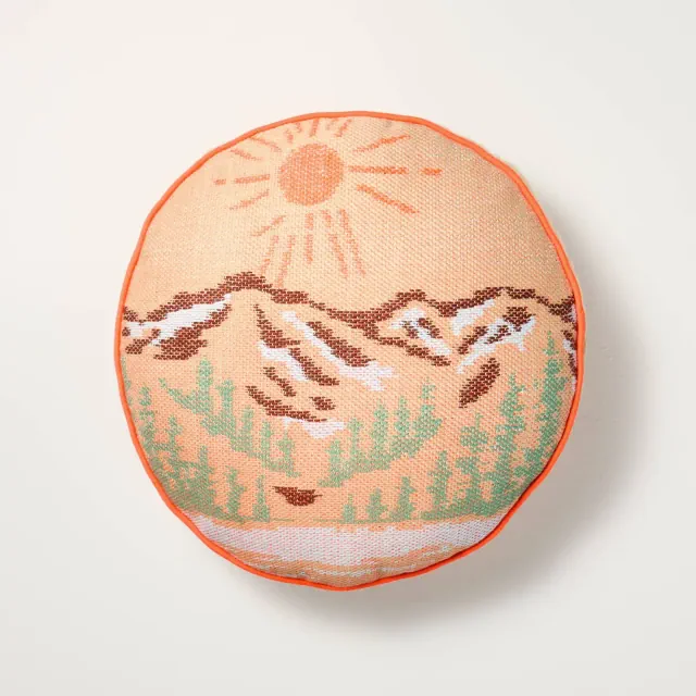 16" Embroidered Mountain Landscape Indoor/Outdoor Round Throw Pillow - Hearth & Hand™ with Magnolia