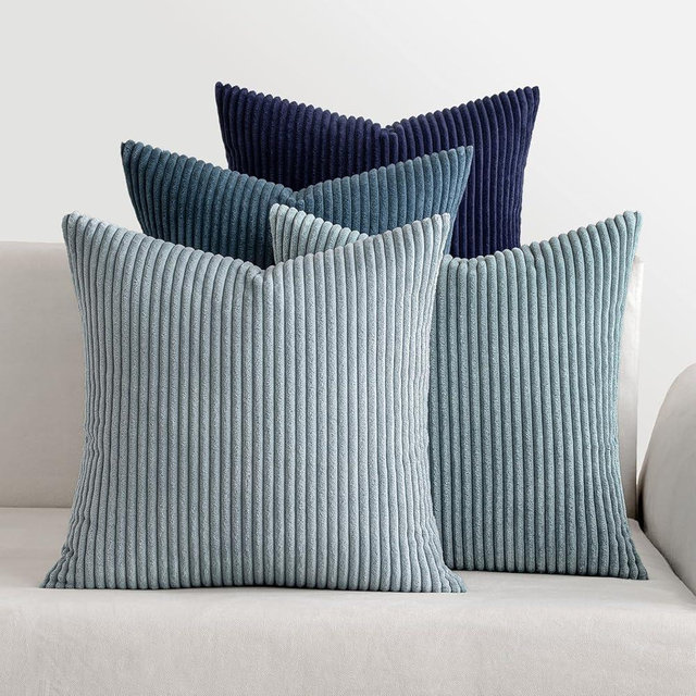 MIULEE Boho Farmhouse Throw Pillow Covers 20x20 Inch Set of 4 Western Neutral Decorative Cushion Covers Soft Modern Coastal Corduroy Home Decor for Couch Bed Sofa Living Room Dark Blue Navy Series