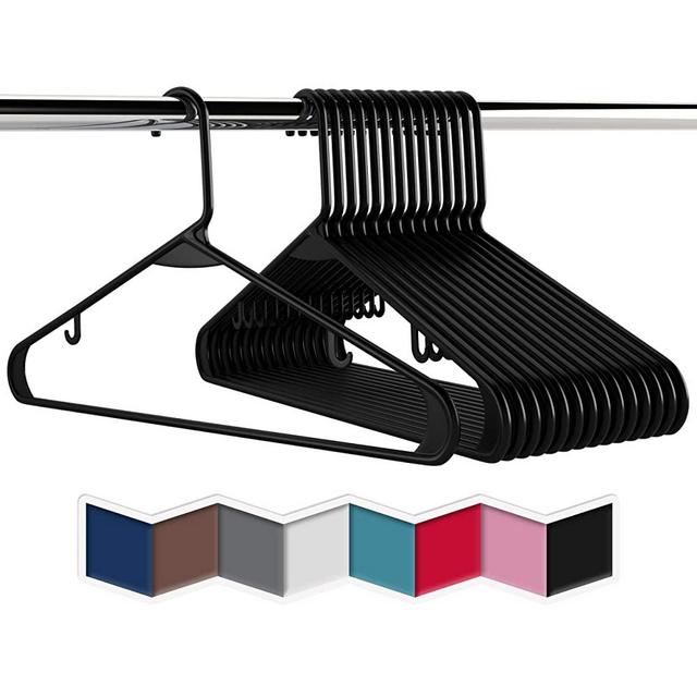 Plastic Clothes Hangers (20, 40, & 60 Packs) Heavy Duty Durable Coat and Clothes Hangers | Vibrant Colors Adult Hangers | Lightweight Space Saving Laundry Hangers (60 Pack - Black)