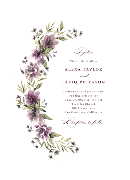 Cordova Wreath | Deep Purple | Zola Wedding Invitations
