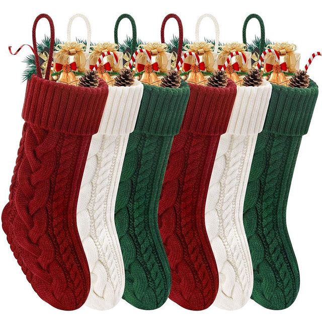 Doitory Christmas Stockings 6 Pack 18 Inches Large Size Knitted Stocking Christmas Decorations for Family Holiday Party Decor