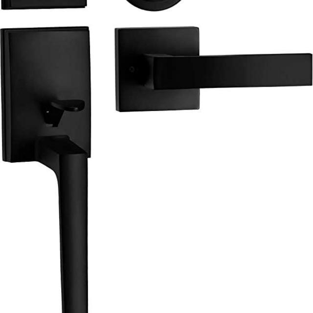Berlin Modisch Single Cylinder HandleSet with Lever Door Handle (for Entrance and Front Door) Reversible for Right and Left Handed and a Single Cylinder deadbolt Handle Set Iron Black Finish