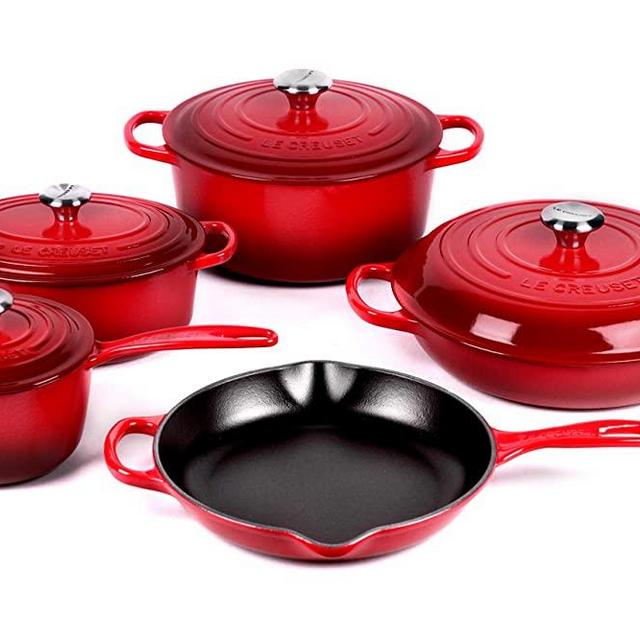 Le Creuset 9-piece Signature Cast Iron Cookware Set, Cerise (Cherry Red)