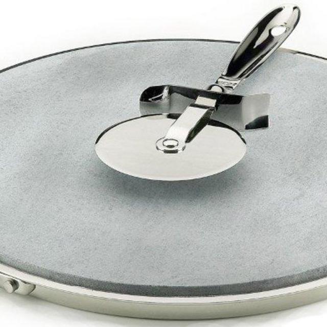 All-Clad 00280 Stainless Steel Serving Tray with 13-inch Pizza-Baker Stone Insert and Pizza Cutter, Silver