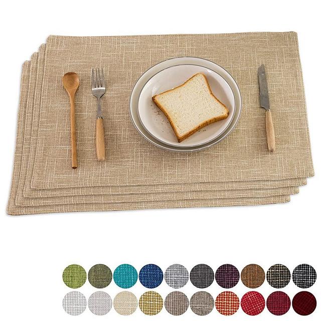 Kevin Textile Burlap Linen Placemats Set of 4 Heat Resistant Dining Table Place Mats Washable Kitchen Table Mats, 13 x19 inches, Cream Beige