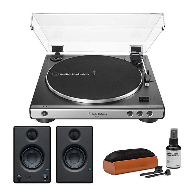 Audio-Technica AT-LP60X Turntable (Gunmetal) Bundle with Presonus Eris 3.5 Monitors and Knox Cleaning Kit